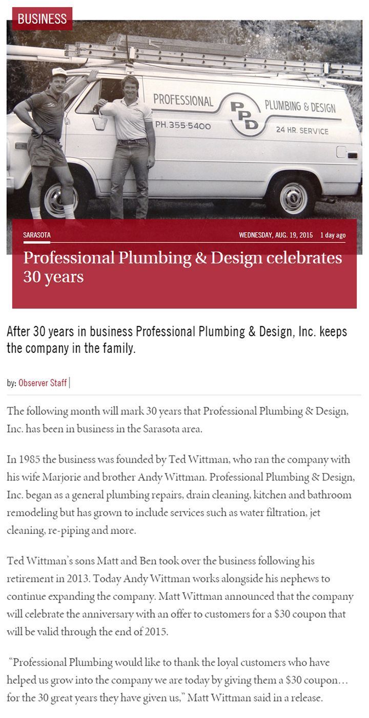 YourObserver-30th-Anniversary-Coverage Plumbing Blog - Professional Plumbing & Design Inc.| Sarasota, FL ‎ - Plumbing Blog - Page 3 - Results from #40